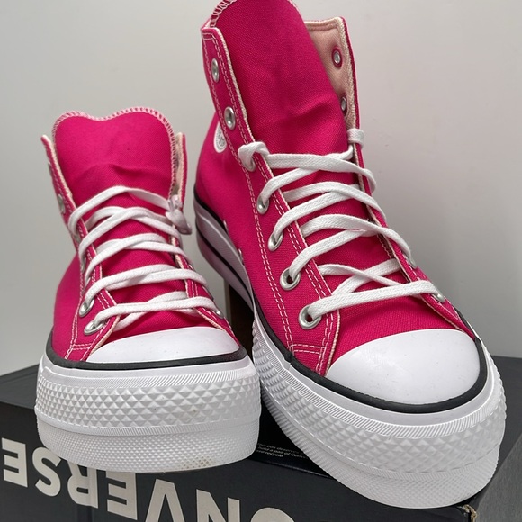 Converse WMNS CTAS LIFT HI CERISE PINK/WHITE/BLACK A08288F Platforms Sneakers - Picture 6 of 16